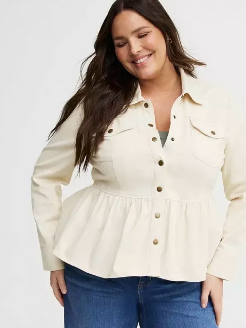 Torrid Women's Cream Button-Front Peplum Jacket
